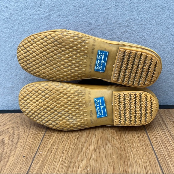 Lands' End Duck Boots Low Red & Tan Leather Fur Flannel Lining Womens Size7 M - Picture 7 of 8